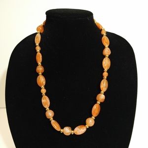🌹Vintage Orange Marbled Beaded Costume Jewelry Necklace